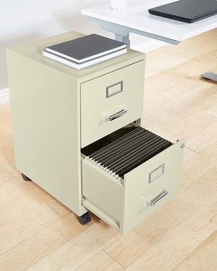 OSP Home Furnishings 2 Drawer Mobile Locking Metal File Cabinet, Tan - LeafyLoom