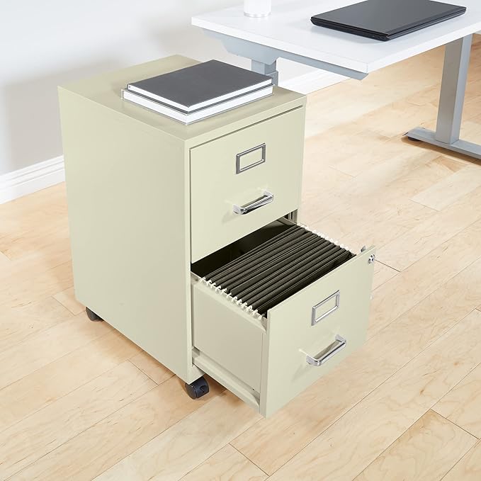 OSP Home Furnishings 2 Drawer Mobile Locking Metal File Cabinet, Tan - LeafyLoom