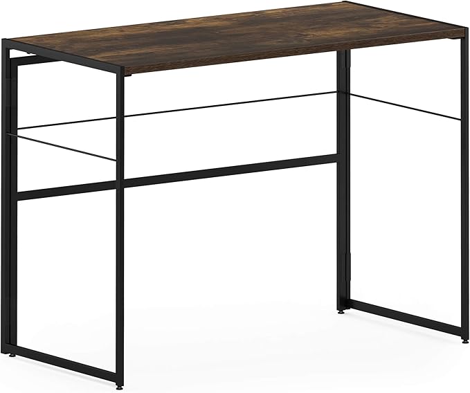 Furinno Riau No Tool/No Assembly/Folding Metal Frame Computer Desk, Rustic Oak/Black, 39 Inch - LeafyLoom