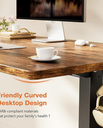 Sweetcrispy Electric Adjustable Height Standing Desk - 55 x 24 inch Sit to Stand Up Desk with Splice Board, Rising Home Office Computer Table with 2 Hook and Wire Hole for Work - LeafyLoom