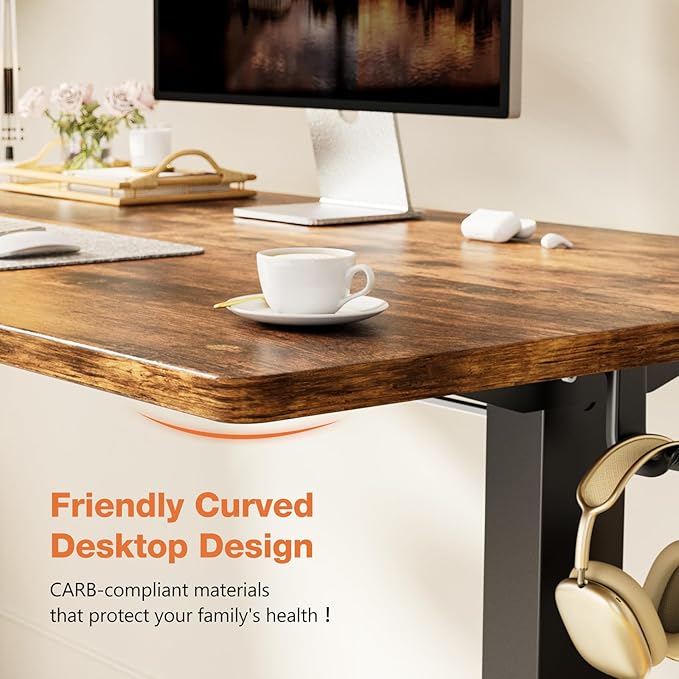 Sweetcrispy Electric Adjustable Height Standing Desk - 55 x 24 inch Sit to Stand Up Desk with Splice Board, Rising Home Office Computer Table with 2 Hook and Wire Hole for Work - LeafyLoom