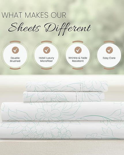 Linen Market 4 Piece King Bedding Sheet Set (Vines Aqua) - Sleep Better Than Ever with These Ultra-Soft & Cooling Bed Sheets for Your King Size Bed - Deep Pocket Fits 16" Mattress - LeafyLoom