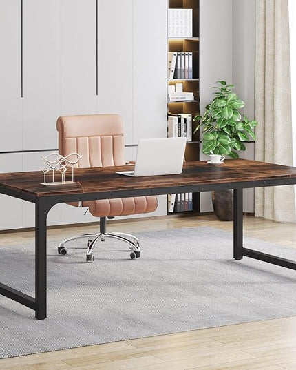 Tribesigns Modern Computer Desk, 78.7 x 39.4 inch X Large Executive Office Desk Computer Table Study Writing Desk Workstation for Home Office,Rustic/Black - LeafyLoom