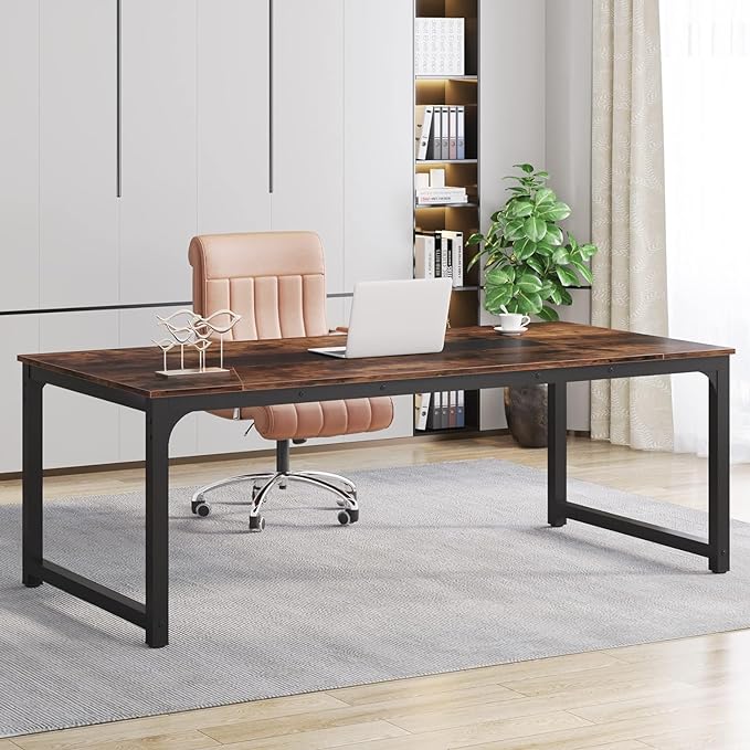 Tribesigns Modern Computer Desk, 78.7 x 39.4 inch X Large Executive Office Desk Computer Table Study Writing Desk Workstation for Home Office,Rustic/Black - LeafyLoom