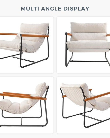 MAXYOYO Sherpa Accent Chair, Boucle Arm Chair Living Room Chair, Reading Accent Chair, Mid Century Modern Bedroom Chair,Teddy Armchair Wooden Arms Metal Frame - LeafyLoom