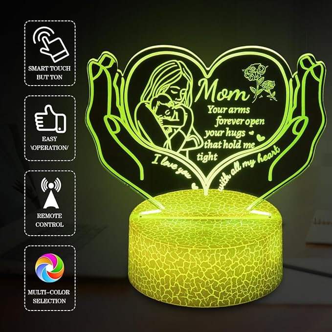 Night Light Gifts for Mom from Daughter Son,3D Illusion Lamp 6 Color Change Decor Lamp with Remote & Smart Touch, Gifts for Mom Birthday Gifts, Mother Gifts - LeafyLoom