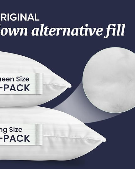 Beckham Hotel Collection Bed Pillows King Size Set of 2 - Down Alternative Bedding Gel Cooling Big Pillow for Back, Stomach or Side Sleepers - LeafyLoom