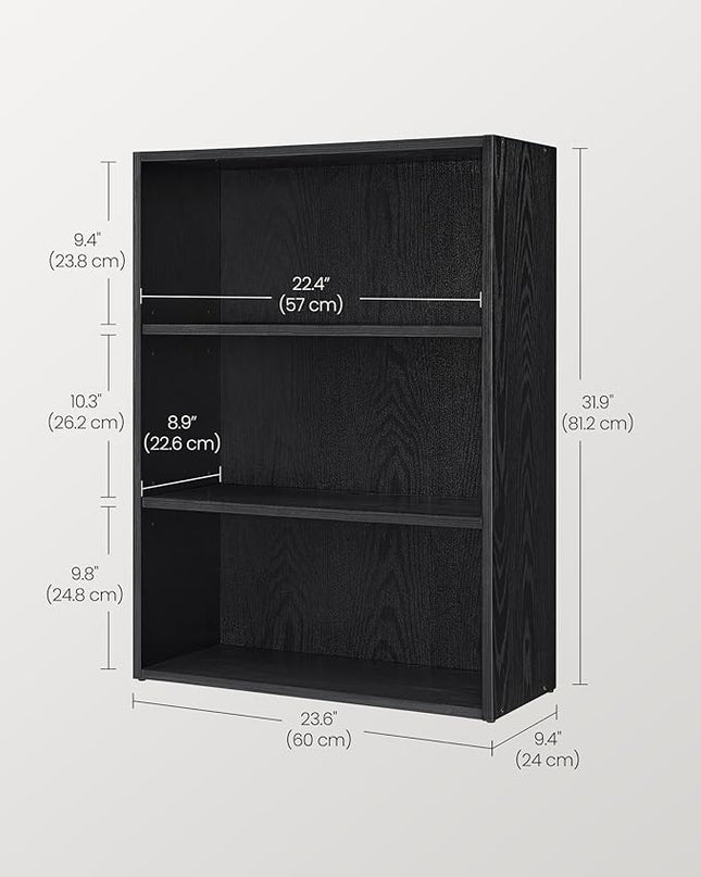 VASAGLE Bookshelf, 23.6 Inches Wide, 3-Tier Open Bookcase with Adjustable Storage Shelves, Floor Standing Unit, Ebony Black ULBC163T56 - LeafyLoom