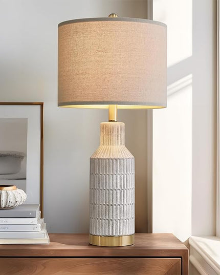25" Modern Ceramic Lamps Single Table Lamp for Living Room Bedroom Farmhouse Nightstand Bedside Lamps - LeafyLoom