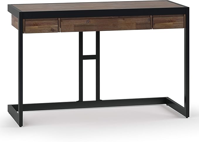 SIMPLIHOME Erina SOLID WOOD and Metal Modern Industrial 48 inch Wide Home Office Desk, Writing Table, Workstation, Study Table Furniture in Rustic Natural Aged Brown with 2 Drawers - LeafyLoom