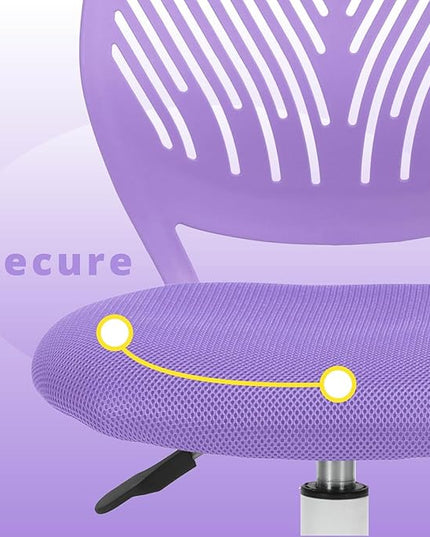 FurnitureR Teens Girls Task Chair 360 Swivel, Low Mid PP Mesh Back Fabric Seat, Height Adjustable, Rolling Castor, W15.7inces x D15.2inces x H29.5-34.2inches (Purple) - LeafyLoom