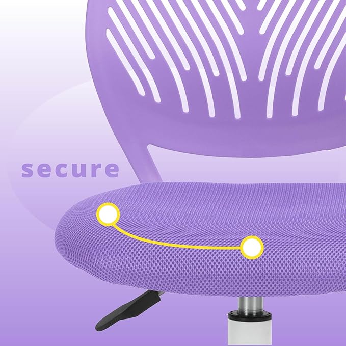 FurnitureR Teens Girls Task Chair 360 Swivel, Low Mid PP Mesh Back Fabric Seat, Height Adjustable, Rolling Castor, W15.7inces x D15.2inces x H29.5-34.2inches (Purple) - LeafyLoom
