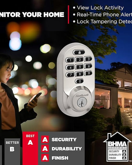 Kwikset Halo Wi-Fi Smart Lock, Keyless Entry Door Deadbolt, Geofence Auto-Unlock, Grade AAA Certified, No Hub Easy Install, Satin Nickel Lifetime Finish Warranty, Backlit Keypad Kwikset