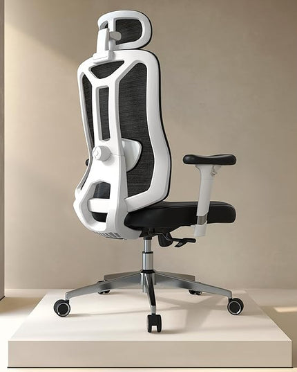 Ergonomic Office Chair with 3D PU Armrests, Home Office Chair with 3D Adjustable Lumbar Support, Adjustable Seat Depth Desk Chair, Swivel Big and Tall Computer Chair,Thick Seat Cushion - LeafyLoom
