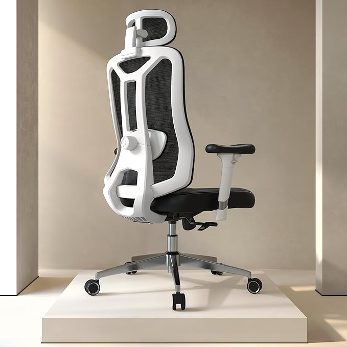 Ergonomic Office Chair with 3D PU Armrests, Home Office Chair with 3D Adjustable Lumbar Support, Adjustable Seat Depth Desk Chair, Swivel Big and Tall Computer Chair,Thick Seat Cushion - LeafyLoom