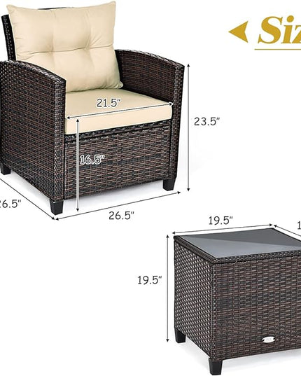 3 PCS Patio Furniture Set, Onesize, Beige - LeafyLoom