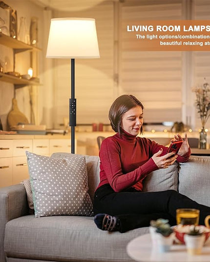 【Upgraded】 Floor Lamps for Living Room, Modern Floor Lamp with Remote Control, Dimmable Colors Temperature Standing Lamp Foot Switch, Tall Lamps for Bedroom Office Kid Room(9W LED Bulb) - LeafyLoom
