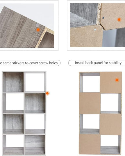 PACHIRA E-Commerce Cubby Storage Organizer, 8 Cube Unit Shelf, Closet Cabinet, DVD Rack Bookshelf File Organizer Rack in Study, each cube 28.5 cm, OAK GREY - LeafyLoom