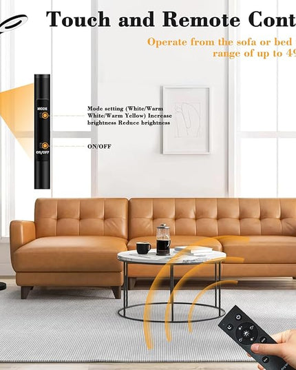 LED Floor Lamp, 12W/1000LM Reading Light, 3 Color Temperatures Bright Modern Tall Lamp, Adjustable Gooseneck Standing Lamp with Remote & Touch Control for Living Room, Bedroom, Office - LeafyLoom