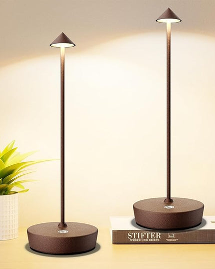 Set of 2 Rechargeable Cordless Table Lamp,6000mAh LED Battery Operated Desk Lamp Touch 3 Color Dimming Portable Outdoor Waterproof Table Light for Patio/Restaurant/Dining/Home (Rust) - LeafyLoom