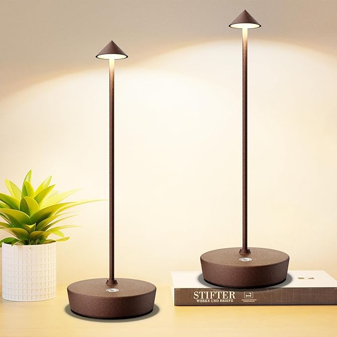 Set of 2 Rechargeable Cordless Table Lamp,6000mAh LED Battery Operated Desk Lamp Touch 3 Color Dimming Portable Outdoor Waterproof Table Light for Patio/Restaurant/Dining/Home (Rust) - LeafyLoom