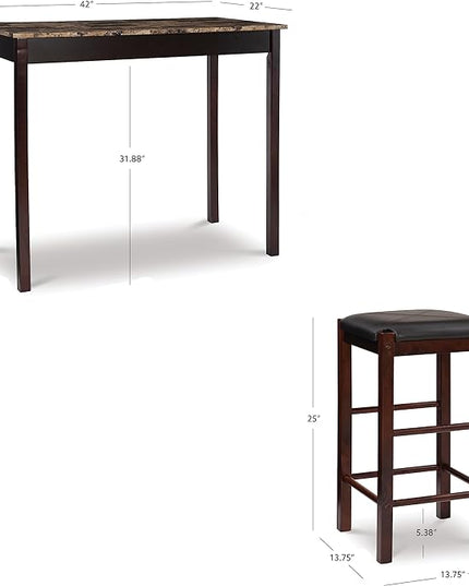 Linon Brown 3-Piece Table Faux Marble Tavern Set, 42" w x 22.25" d x 36" h - LeafyLoom