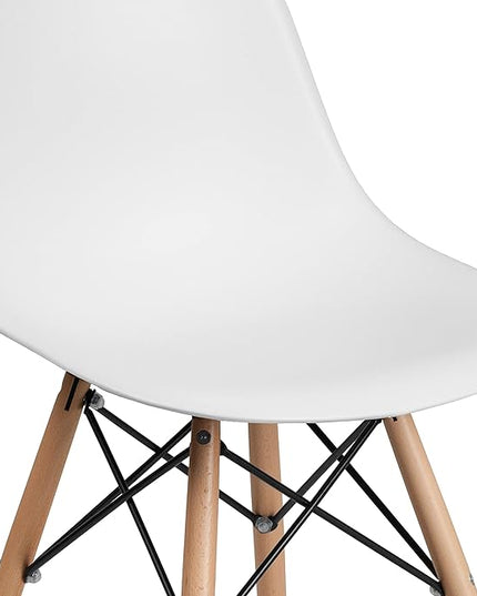 Flash Furniture Elon Series Plastic Modern Dining Chairs with Wooden Legs, Mid-Century Side Chairs for Dining Rooms and Offices, Set of 2, White - LeafyLoom