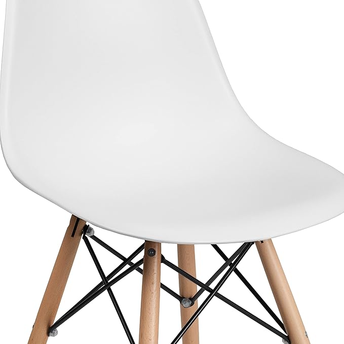 Flash Furniture Elon Series Plastic Modern Dining Chairs with Wooden Legs, Mid-Century Side Chairs for Dining Rooms and Offices, Set of 2, White - LeafyLoom