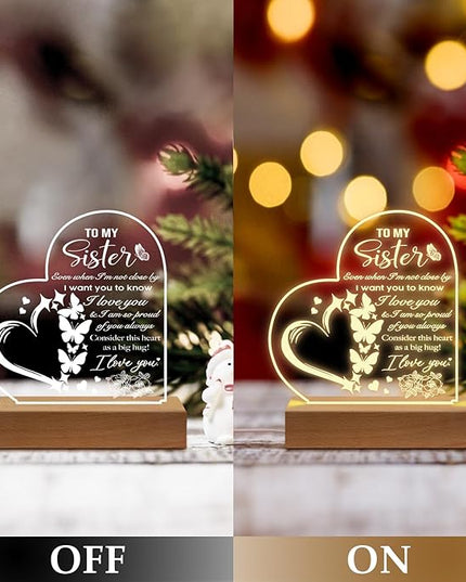 Sister Birthday Gifts from Sister, to My Sister Acrylic Engraved Night Light with Base, Graduation Wedding Birthday Christmas Gifts for Sister from Sister Brother - LeafyLoom