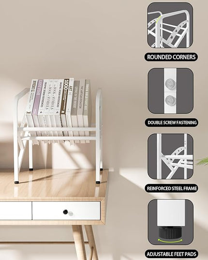 Bookshelf Storage Shelf Bookcase Freestanding Storage Stand Book Organizer for Living Room, Bedroom, Kitchen, Rust Resistance,Easy Assembly Multi-Functional Organizer (1 Tier, White) - LeafyLoom