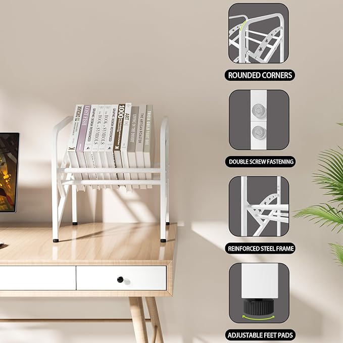 Bookshelf Storage Shelf Bookcase Freestanding Storage Stand Book Organizer for Living Room, Bedroom, Kitchen, Rust Resistance,Easy Assembly Multi-Functional Organizer (1 Tier, White) - LeafyLoom