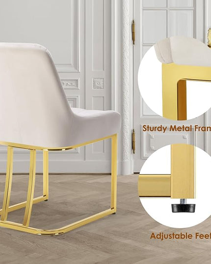 STARY Upholstered Velvet Armless Dining Room Chairs with Gold Metal Legs for Kitchen Restaurant, Beige- Set of 4 - LeafyLoom