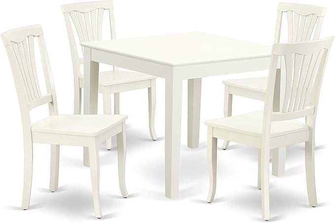 East West Furniture OXAV5-LWH-W Oxford 5 Piece Dinette Set for 4 Includes a Square Room Table and 4 Dining Chairs, 36x36 Inch - LeafyLoom