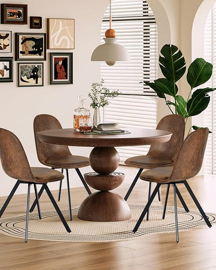 FurnitureR Swivel Dining Chairs Set of 4, Dining Room Chairs Suede Fabric Mid Back Armelss with Padded Rotated Seat Cushion and Metal Legs, Brown - LeafyLoom
