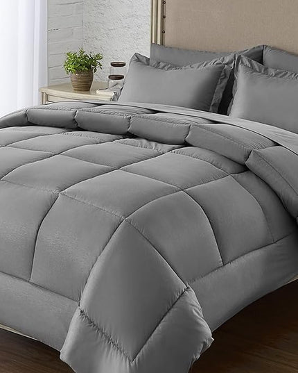 Full Size Bed in a Bag 7 Pieces Comforter Set Full Size, Wood Grain Texture Bedding Set Dark Grey All Season Bed Set with Comforter, Pillowcases, Flat Sheet, Fitted Sheet and Pillow Shams - LeafyLoom
