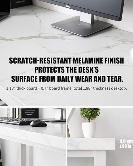 TOPSKY 59" Big Large Computer Office Desk 1.88" Thickness Desktop (White Marble Texture) - LeafyLoom