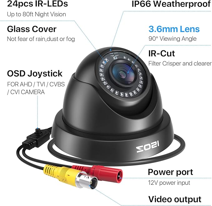 ZOSI 1080P HD Security Camera Indoor Outdoor,1920TVL 2.0MP 4-in-1 HD TVI/CVI/AHD/CVBS CCTV Camera,Weatherproof,80ft IR Night Vision,for 960H,720P,1080P,5MP,4K Analog Home Surveillance DVR System ZOSI