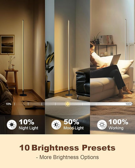 TACAHE Minimalist Corner Floor Lamp - 2700K-6500K Dimmable LED Night Light - Modern Standing Mood Lamp with Remote Control for Living Room, Bedroom - 57" 12W - Black - 1Pack - LeafyLoom