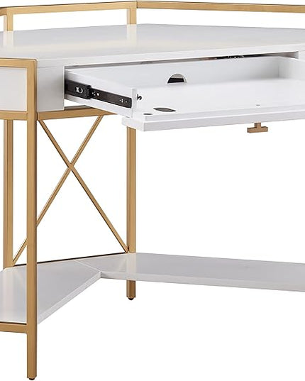 Leick Home 9230-WTGL Claudette Mixed Metal and Wood Desk, 48" W, White/gold - LeafyLoom