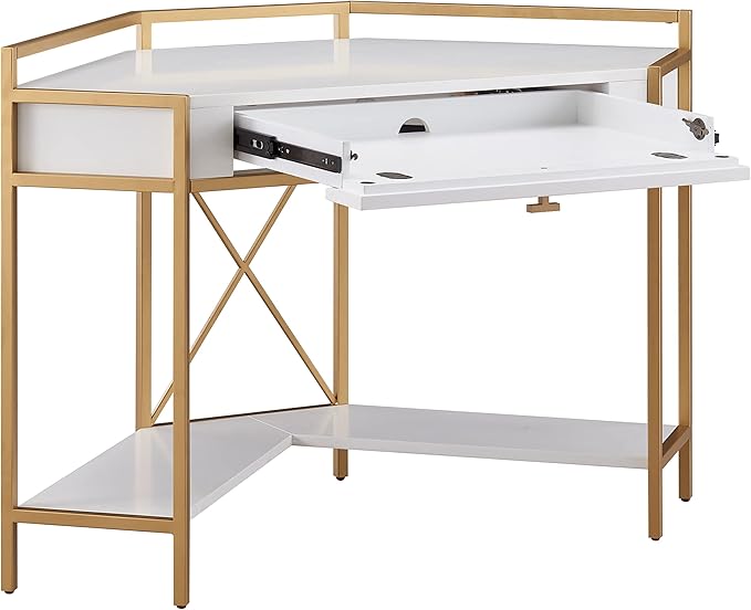 Leick Home 9230-WTGL Claudette Mixed Metal and Wood Desk, 48" W, White/gold - LeafyLoom
