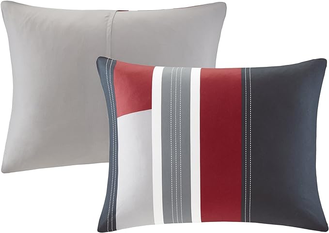 Comfort Spaces Casual Comforter Set Sporty Design, Vibrant Color, Active Lifestyle Boys Bedroom Décor, All Season Soft Microfiber Bedding Set, Decorative Pillow, Sham Black/Red Twin/Twin XL 3 Piece - LeafyLoom