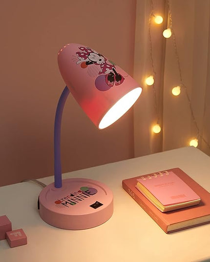 Idea Nuova Disney Minnie Mouse Switch Operated LED Task Table and Desk Lamp with Charging Outlet - LeafyLoom