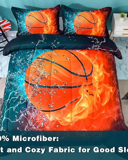 Andency Basketball Comforter Queen(90x90 Inch), 3 Pieces(1 Basketball Comforter, 2 Pillowcases) Sport Microfiber Comforter Set Bedding Set for Kids Boys Girls Teens - LeafyLoom