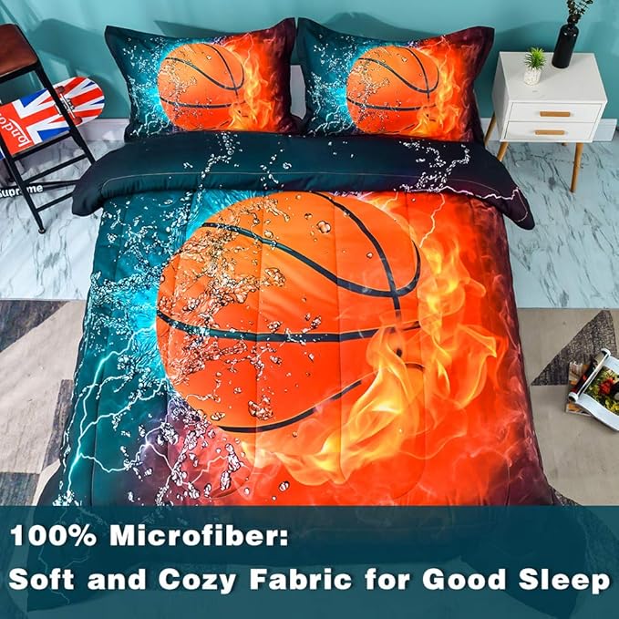 Andency Basketball Comforter Queen(90x90 Inch), 3 Pieces(1 Basketball Comforter, 2 Pillowcases) Sport Microfiber Comforter Set Bedding Set for Kids Boys Girls Teens - LeafyLoom