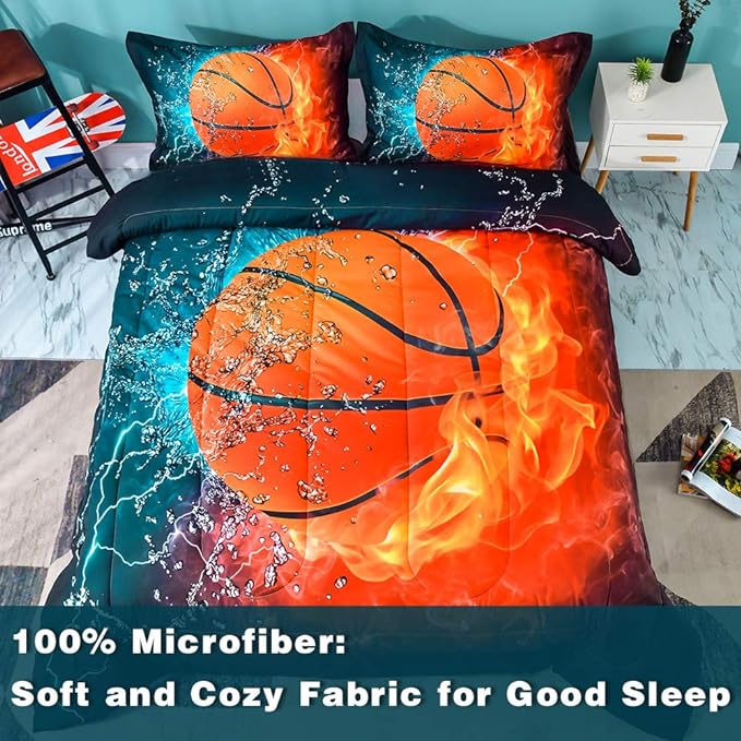 Andency Basketball Comforter Twin(66x90 Inch), 2 Pieces(1 Basketball Comforter, 1 Pillowcase) Sport Microfiber Basketball Comforter Set Bedding Set for Kids Boys Teens - LeafyLoom