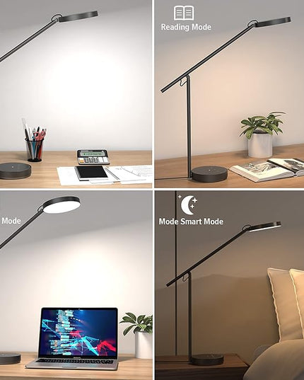 LED Desk Lamp, Architect Desk Lamps for Home Office, Adjustable Swing Arm Table Lamp, Eye Caring Reading Lamp, Memory Desk Light Dimmable with 3 Color Modes & 9 Brightness Tall Task Light - LeafyLoom