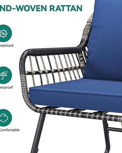 YITAHOME 4-Piece Patio Furniture Wicker Outdoor Bistro Set, All-Weather Rattan Conversation Loveseat Chairs for Backyard, Balcony and Deck with Soft Cushions and Metal Table (Navy Blue) - LeafyLoom