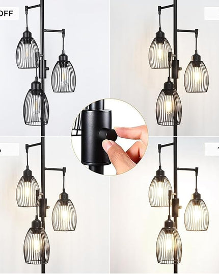 68’’ Dimmable Floor Lamp, 3 x 800LM LED Edison Bulbs Included, Industrial Floor Lamps for Living Room, Rustic Tall Lamps Standing Lamp for Bedrooms Living Room - LeafyLoom