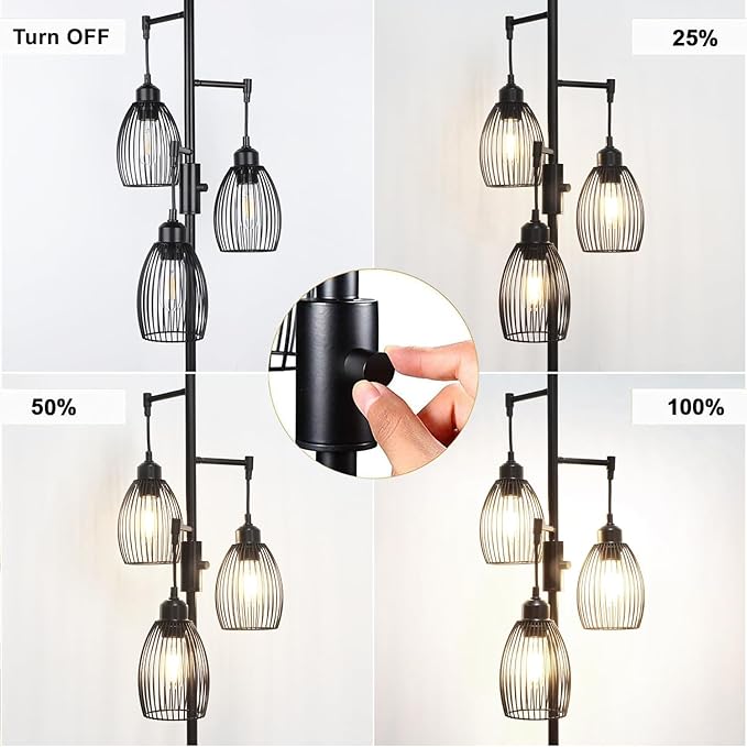 68’’ Dimmable Floor Lamp, 3 x 800LM LED Edison Bulbs Included, Industrial Floor Lamps for Living Room, Rustic Tall Lamps Standing Lamp for Bedrooms Living Room - LeafyLoom