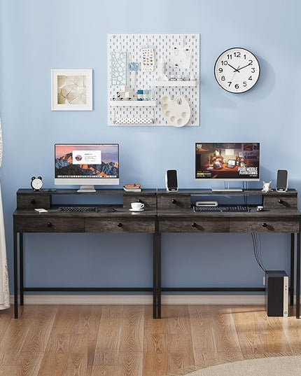 Elephance Small Computer Desk with Monitor Stand 39.37" Home Office Desk with 4 Drawers Study Writing Desk Gaming Table for Small Space - LeafyLoom